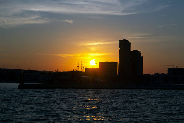 City silhouette at sunset, Gdynia, Poland