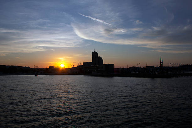 City silhouette at sunset, Gdynia, Poland