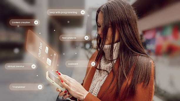 istock Woman using smartphone to access AI assistant for various tasks in city environment during the day 2250969885