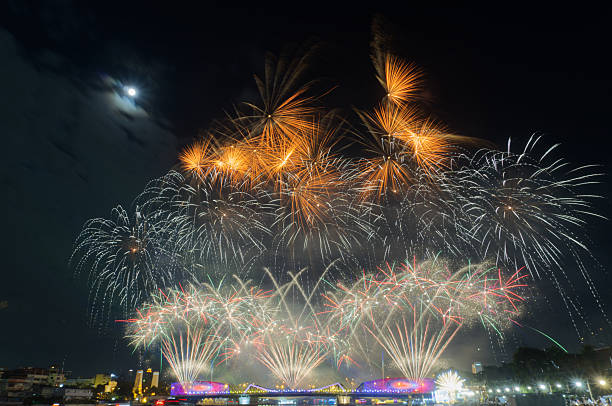 istock Colorful fireworks, celebration fireworks or beautiful sparks on the black sky. 2250970349