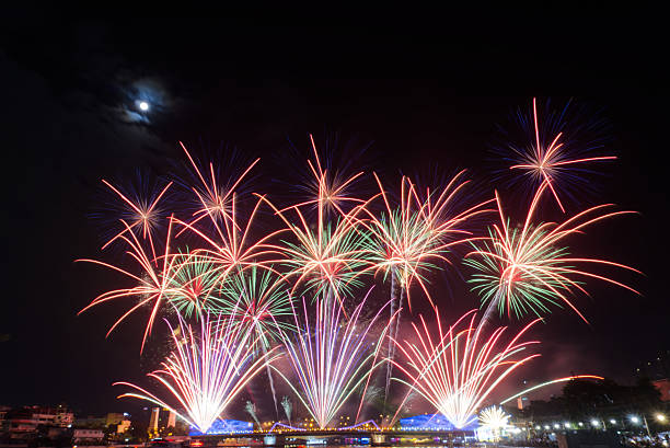 istock Colorful fireworks, celebration fireworks or beautiful sparks on the black sky. 2250970351