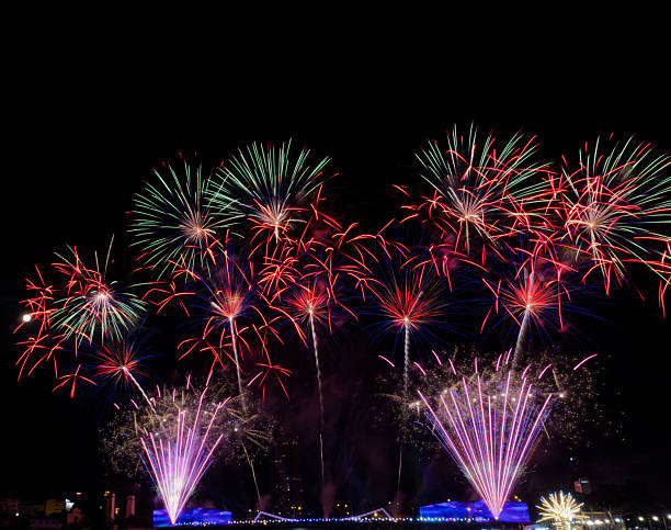 istock Colorful fireworks, celebration fireworks or beautiful sparks on the black sky. 2250970477
