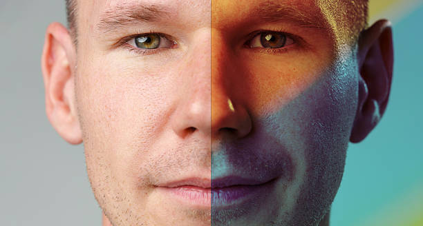 Man with facial recognition technology concept GUI for authentication