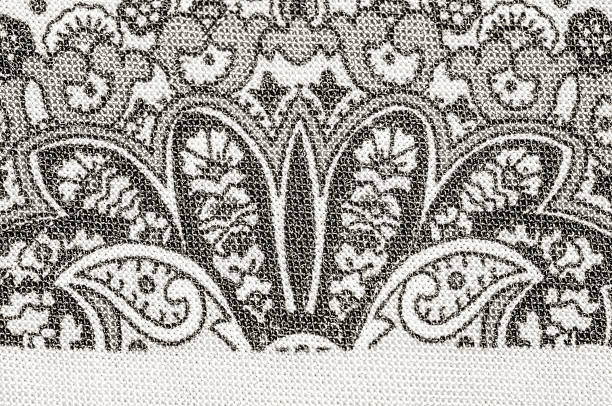 Close up of antique black paper texture with Victorian floral pattern full frame.