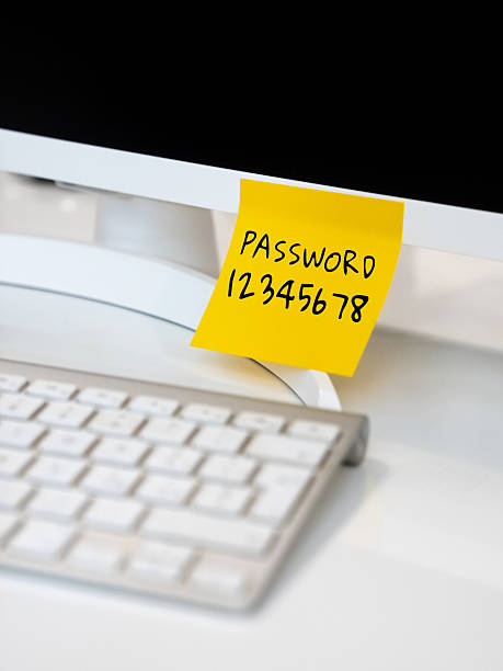 istock Cybersecurity failure. Simple 12345678 login password written on a sticky note next the computer 2250983970