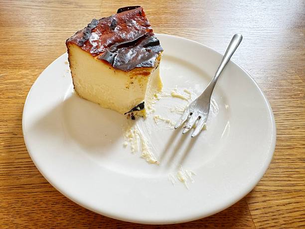 Half finished dessert of cheesecake with fork