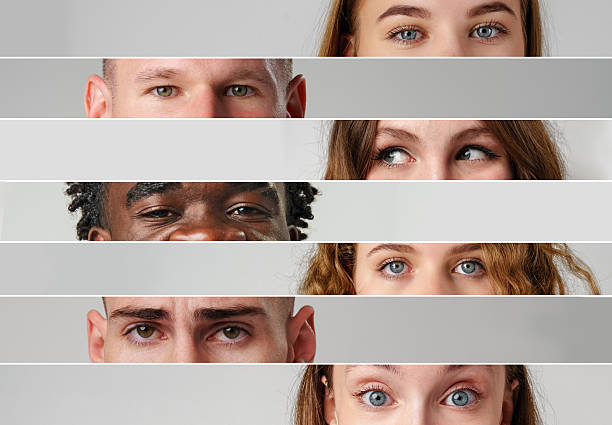 istock Diverse group of individuals expressing emotions in a creative visual layout featuring close-up eye shots against a minimalistic background 2250988015