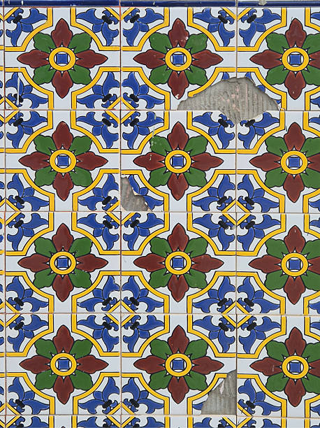 istock Vintage Portuguese Azulejo Tile Background with Cracked Floral Pattern 2250994194