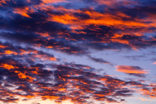 Scenic nature view with crisp vivid colors in sky as the clouds catch the last sunset light of the day. With copy space and suitable image for sky replacements.
