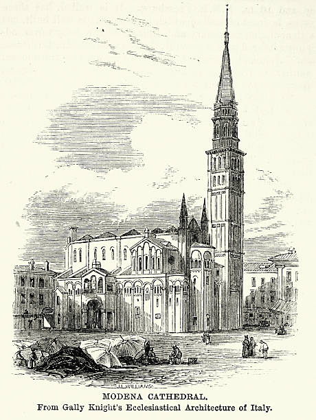 Modena Cathedral, Architecture of Italy, Victorian, Vintage illustration 19th century 1870s