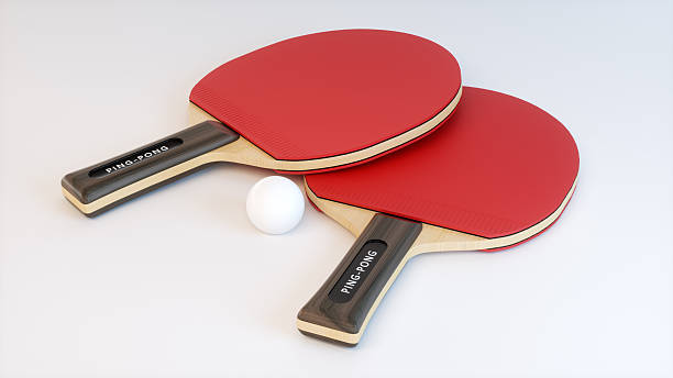 Smiling man and woman stand beside a ping pong table, paddles in hand, ready to engage in a friendly match in an indoor sports facility