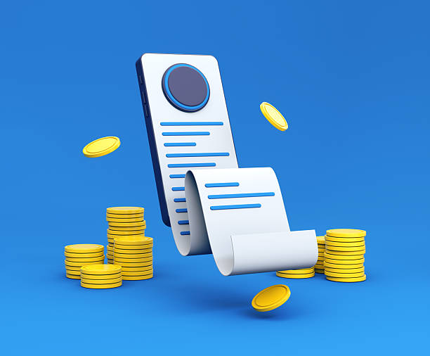 istock 3D Mobile Receipt with Coins — Smartphone Billing and Digital Payment on Blue Background 2251008703