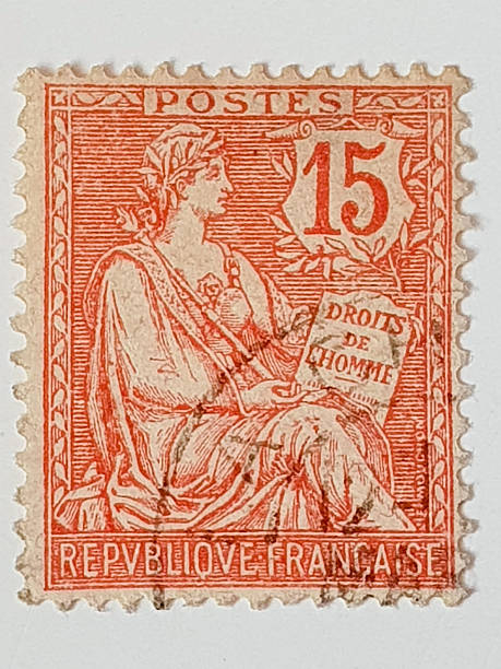 istock French Postage Stamp – 15 Centimes Red “Type Mouchon” with Allegorical Figure 2251008778