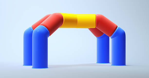 istock 3D Colorful Plastic Arch Structure with Four Blue Supports 2251008806