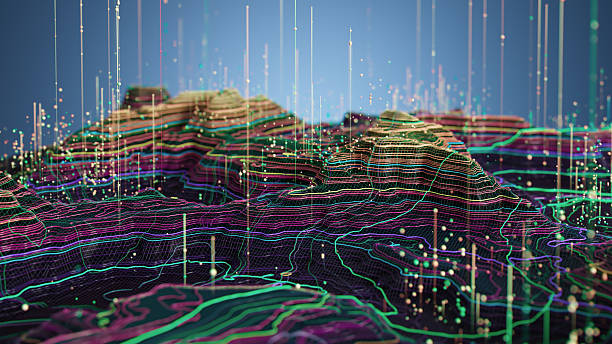 istock Abstract Terrain Data Landscape With Digital Dots, Green Network Lines, and Glowing Peaks 2251010101
