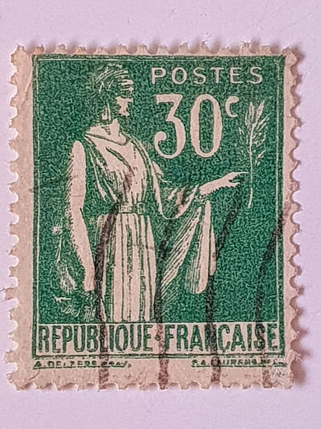istock French Postage Stamp – 30 Centimes Red “Type Mouchon” with Allegorical Figure 2251010221