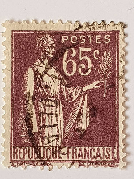 istock French Postage Stamp – 65 Centimes Brown “Type Mouchon” with Allegorical Figure 2251013304