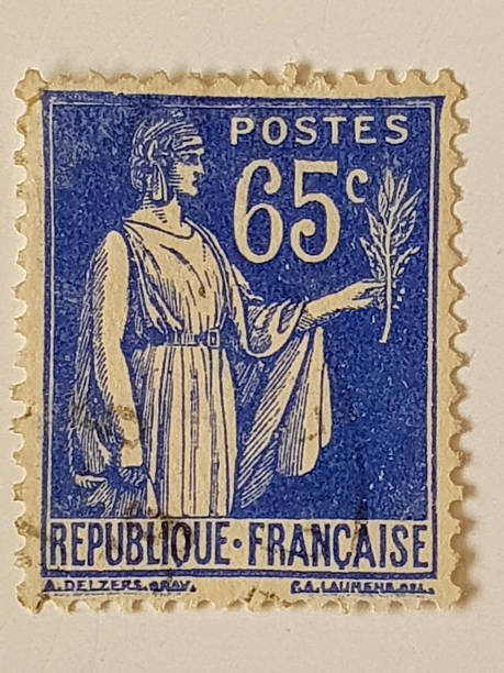istock French Postage Stamp – 65 Centimes Blue “Type Mouchon” with Allegorical Figure 2251014197