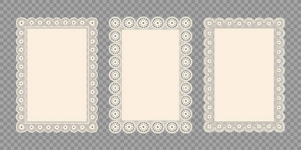 Trendy Vintage Lace-cut A4 Rectangles Frames. Isolated Vector Illustration for Invitation, Card, Flyer, Poster, Page Border, etc.