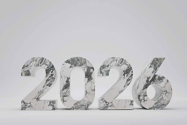 year 2026 numbers in elegant white and gray marble on a clean, light background. Ideal for themes of business, future, luxury, planning, and design trends. Perfect for calendar, goals, New Year