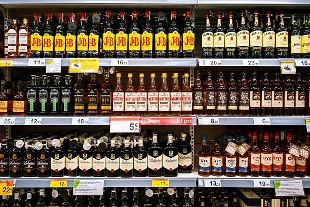 istock Supermarket shelves with whiskey 2251019925