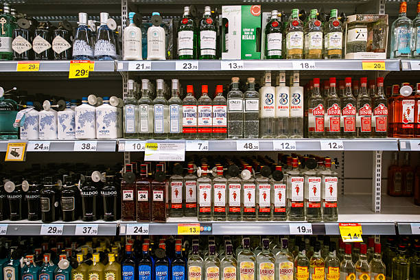 istock Supermarket shelves with gin bottles 2251019927
