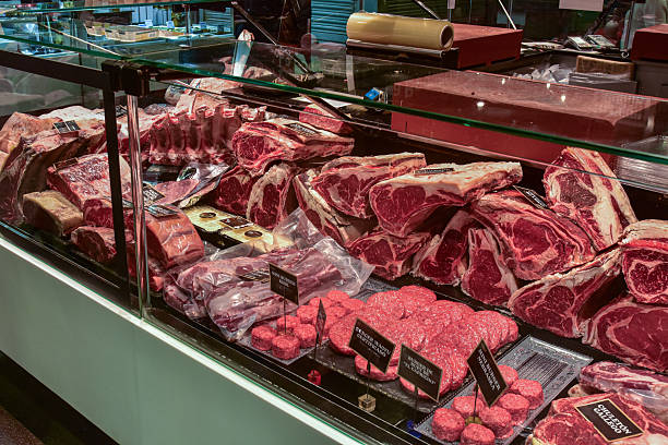 istock Premium raw meat display in butcher shop. 2251024274