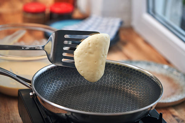 Preparing Pancakes in Domestic Kitchen