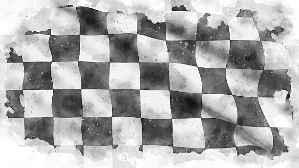 Checkered flag on blue background. Rally flag. Background of racing sport. 3d-rendering