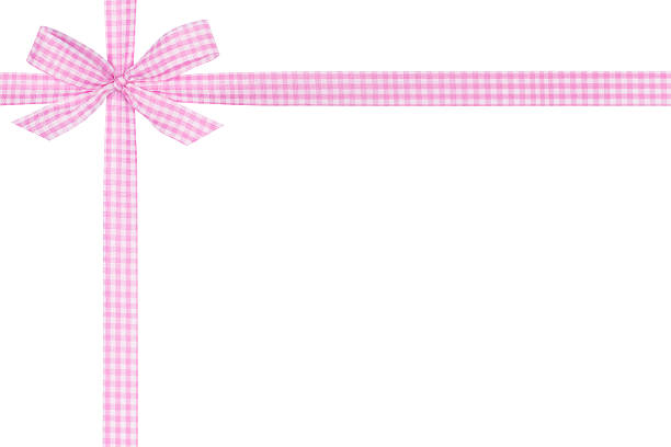 Pink and White Chequered Pattern Crossed in Corner Ribbon Bow Isolated on White Background, Clipping Path Included