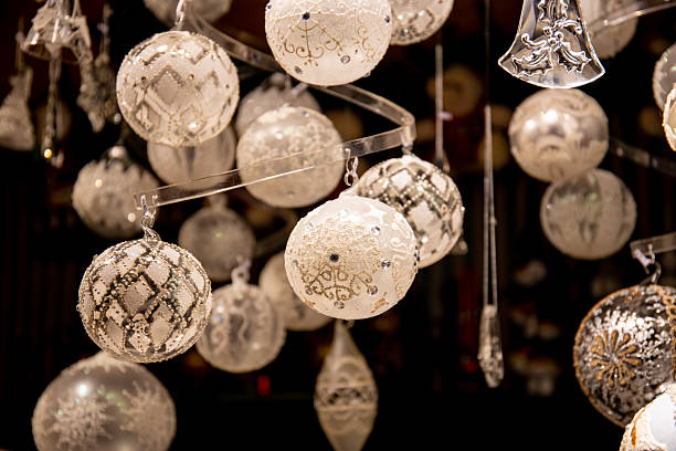 istock Christmas decorations with colorful ornaments, glowing lights, festive tree baubles 2251052052