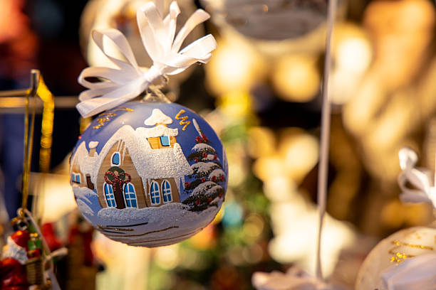 istock Christmas decorations with colorful ornaments, glowing lights, festive tree baubles 2251053778