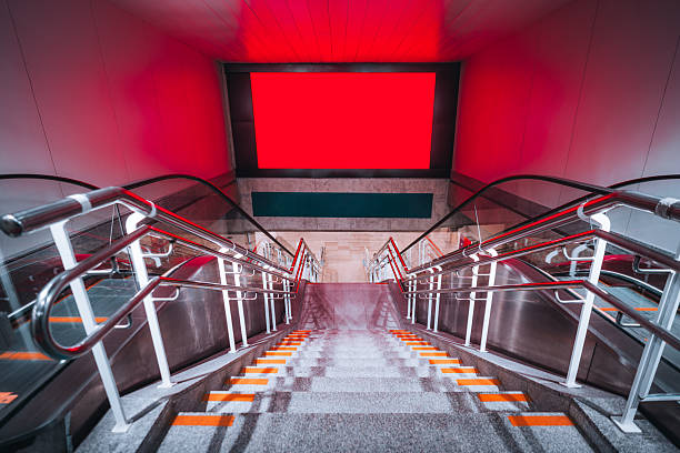 istock Red billboard mockup in metro 2251057458