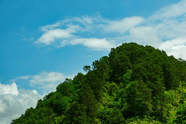 High angle mountainside view and single lane country road in Aegean Turkey