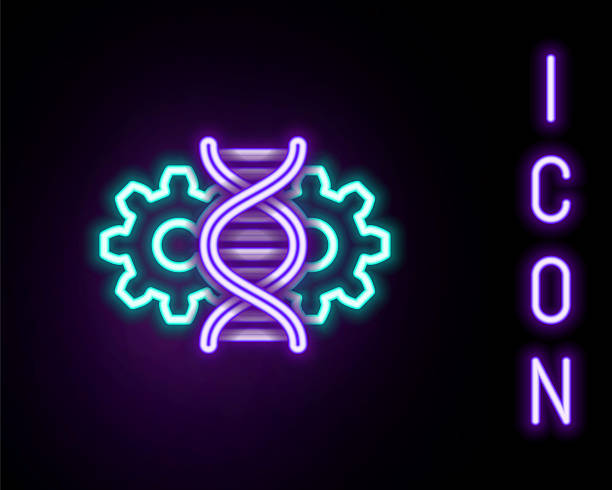 istock Glowing neon line Gene editing icon isolated on black background. Genetic engineering. DNA researching, research. Colorful outline concept. Vector 2251062875