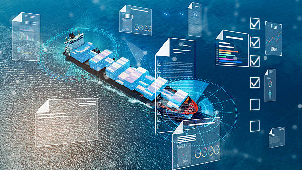 istock Bill of Landing Cargo Container Ship virtual electronic files and checklists Futuristic digital Ai document management. Receipt of Goods shipment tracking number big data logistics freight transportation 2251063246
