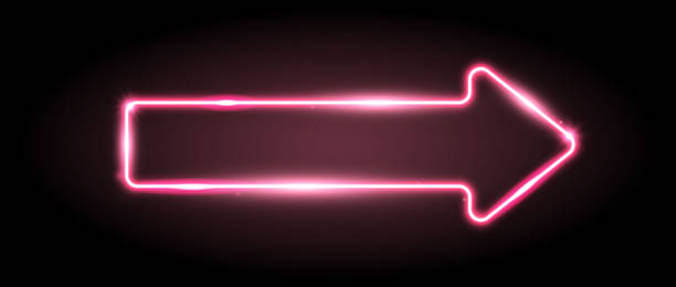 istock Red neon arrow element. Pink glowing led direction sign. Shine tube lamp in arrowhead shape. Bright luminous fluorescent pointer effect for banner, poster, logo. Vector neon led light illustration 2251070270