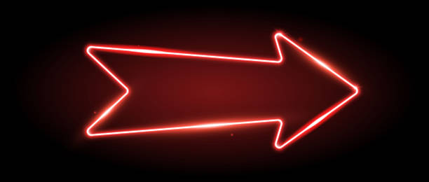 istock Red neon arrow element. Glowing led direction sign. Shine arrowhead shape tube lamp. Bright luminous fluorescent pointer effect for banner, poster, logo. Vector neon led light illustration 2251070280