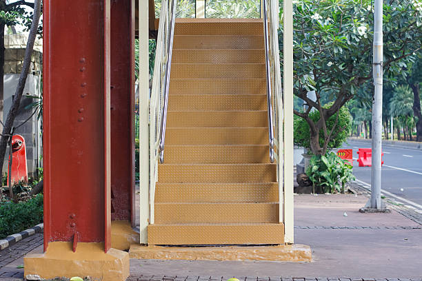 Pedestrian Bridge Staircase in Jakarta with Metal Handrails