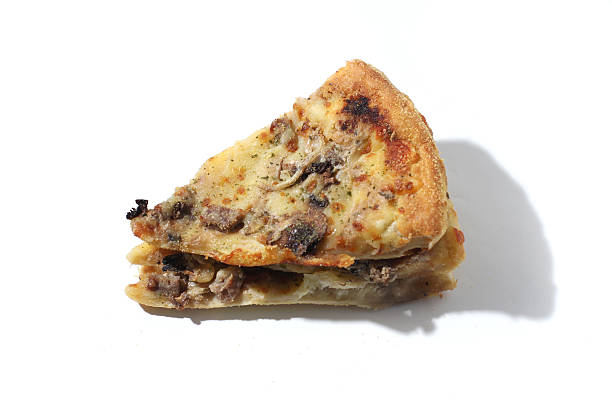 dry, moldy pizza, isolated on white background