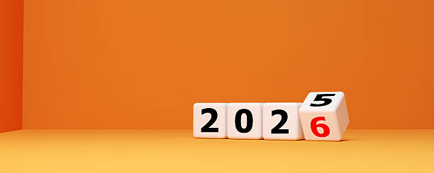 istock 2026 New Year and Business Transition Concept with White Rolling Dice on Orange Background 2251086997