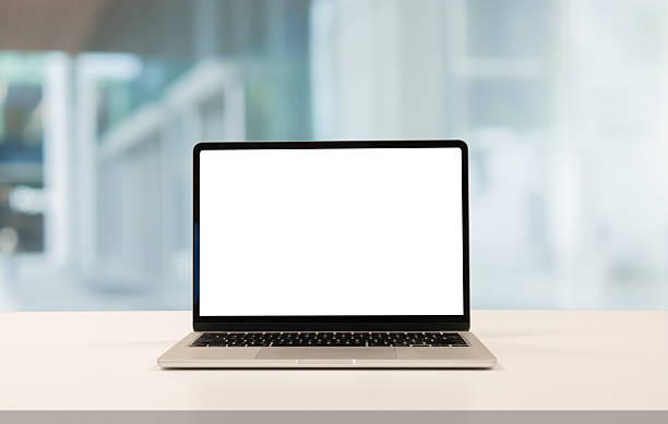 istock close up isolated on blank white screen display of laptop computer on table inside office room for add content of design banner , website or template or online shopping e-commerce concept 2251096200