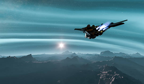 istock Futuristic Spaceship Flying Over Alien Landscape in Outer Space 2251099045