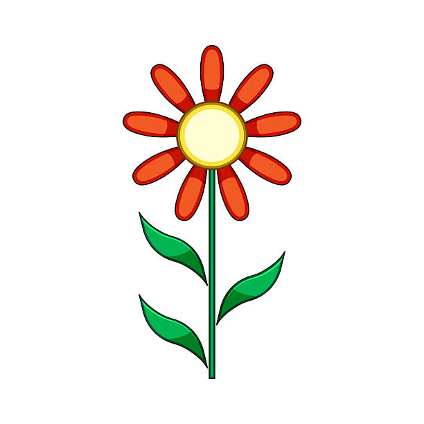istock Simple geometric flower illustration with red petals and green stem 2251112468