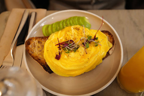 istock Close up scrambled omelet egg on toast 2251116354