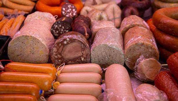 istock Sausage counter in a butchers shop 2251120214