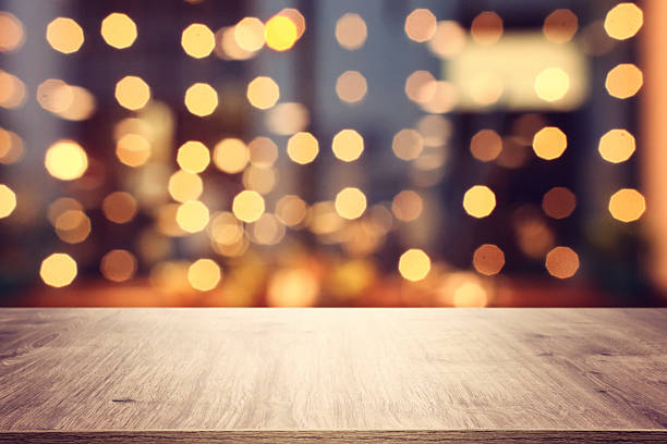 istock table and lights background during night time. Product display or mock up 2251122306