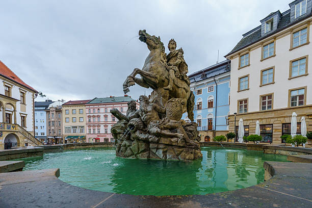Olomouc, Czech Republic - September 24, 2025: View of the Caesar Fountain, in the Horni (upper) Square, in Olomouc, Moravia, Czech Republic