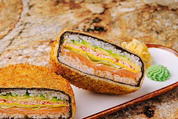 istock Sushi roll with layers of fresh ingredients served on a plate 2251124368