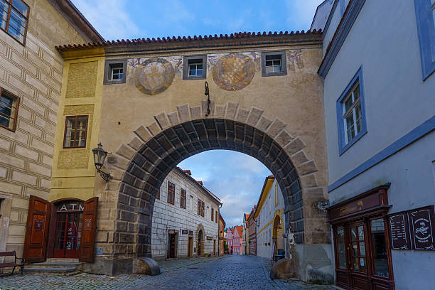 Cesky Krumlov, Czech Republic - September 27, 2025: View of the Latran gate, in the old town of Cesky Krumlov, the South Bohemian Region of the Czech Republic